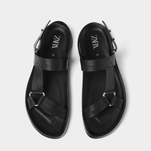Zara Black Leather Sandals men’s 44 size US 11 - Picture 1 of 5